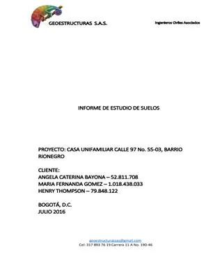 Informe de Estudio de mecanica de suelos para una casa unifamiliar