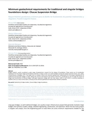 Minimum geotechnical requirements for traditional and singular bridges foundations design Chacao Suspension Bridge